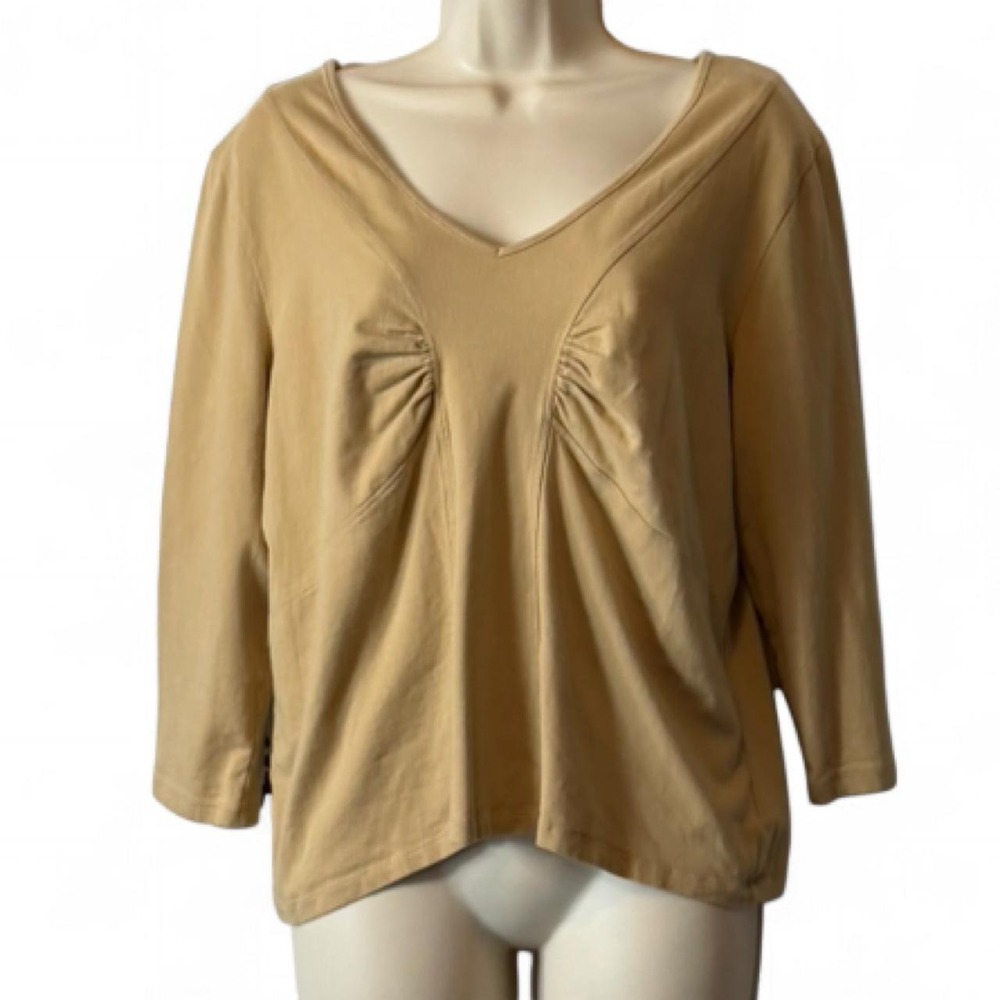 Vintage Y2K Jones Wear‎ Jeans Tan V Neck Ruched Top, Women's Size XL